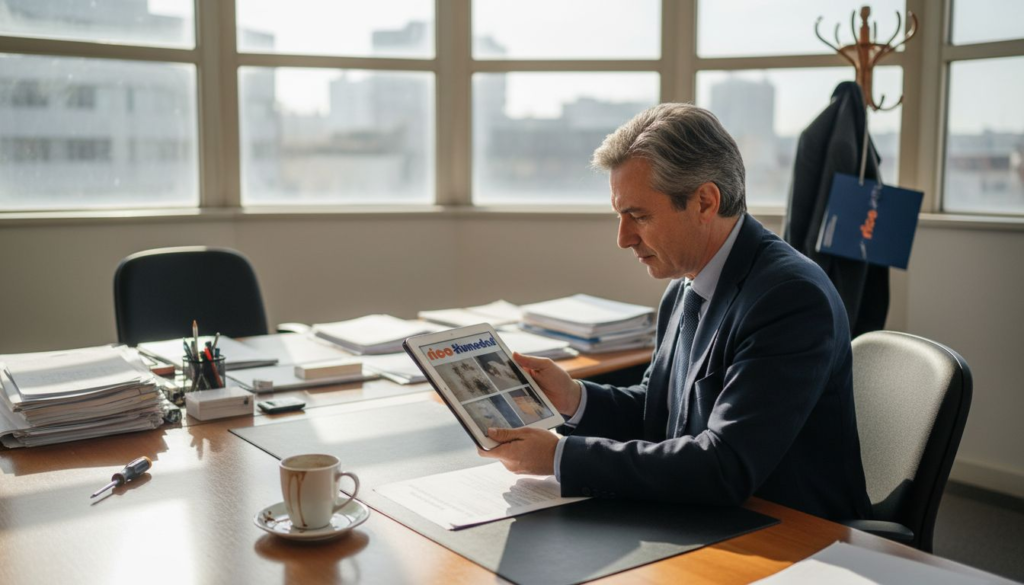 El encargado verifica los niveles de humedad en la oficina.